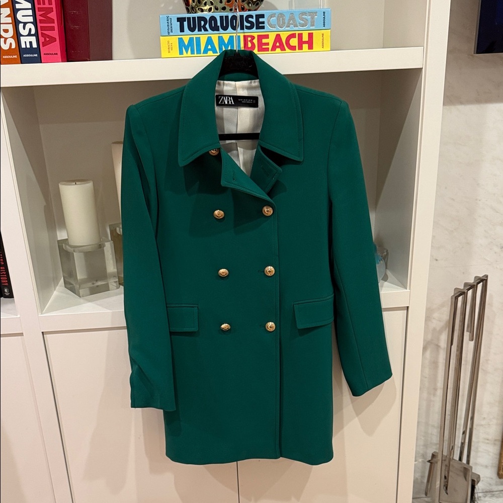 Zara Women's Teal Double-Breasted Pea Coat